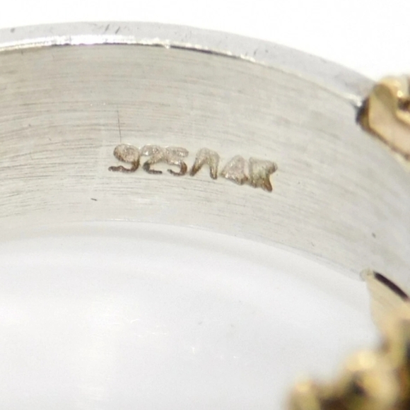 Sterling Silver and Gold Ring With Black onyx Center - Picture 2 of 5